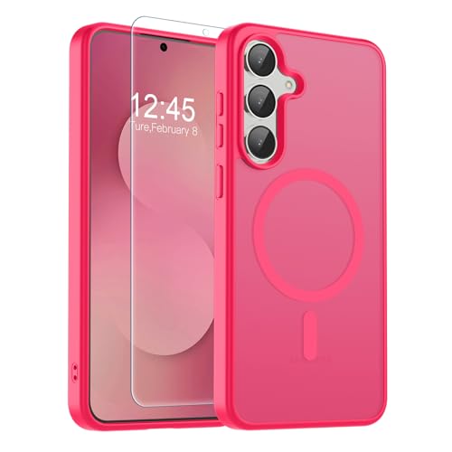 Image of SUPFINE Magnetic for Samsung Galaxy S25 FE Case with Screen Protector, (Built-in Magnets) (Military Grade Drop Protection) Slim Translucent Shockproof Phone Case,Hot Pink
