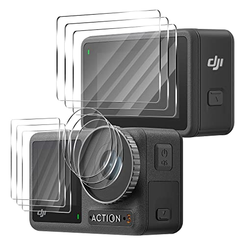 (3 Sets) Orzero Tempered Glass Protector Compatible for DJI OSMO Action 3 Camera, 3PCS Front and Back Screen Protector, 3PCS Lens Film 2.5D Arc Edges Anti-Scratch HD Bubble-Free (Lifetime Replacement)