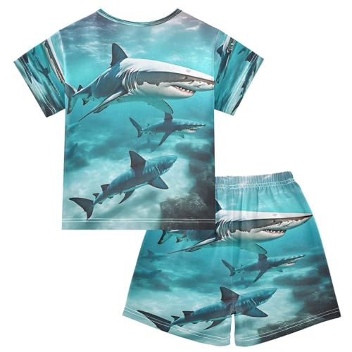 ALAZA Shark Ocean Water Sea Pajamas Set Short Sleeve Cotton Sleepwear Summer Pjs 2 Piece 5-14Y2