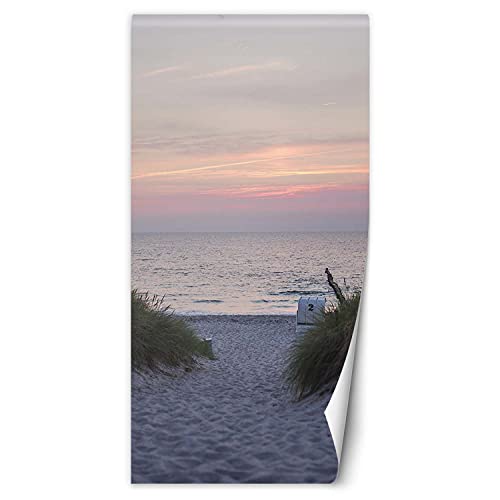 Feeby Fotomurales En La Puerta Playa Al Atardecer 100x200 cm Naranja Tejido No Tejido Papel Tapiz Fotográfico Decorativos Murales Dormitorio Oficina Hotel Spa Mar Hierba Arena