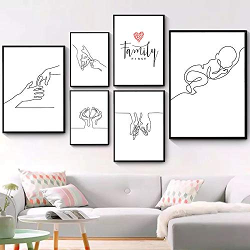 Decoración pared mural familia feliz lienzo pintura dibujo a mano 50x70 7