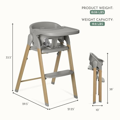 Image of Evolur Nimbus High Chair in Dark Grey, Easily Converts from Baby High Chair to Adult Stool, Compact and Easy to Fold & Portable, Easy to Clean, Adjustable and Removable Tray