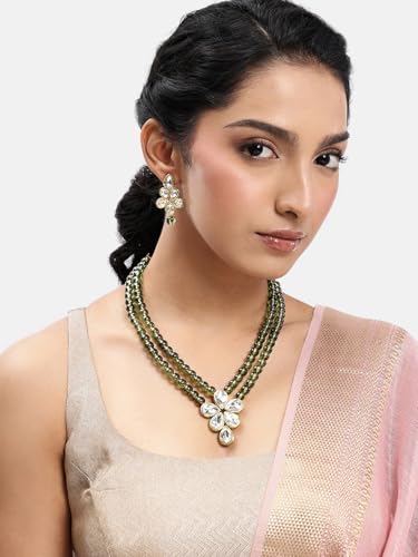Image of Peora Crystal Faux Pearl Kundan Necklace & Jewellery Set Gift for Women