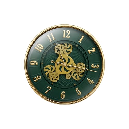 Image of HARDSTONE Premium Luxury Wall Clock Silent Non-Ticking Mechanism Elegant Green & Gold Design Modern Decorative Timepiece for Living Room, Bedroom & Office Decor 16 Inch