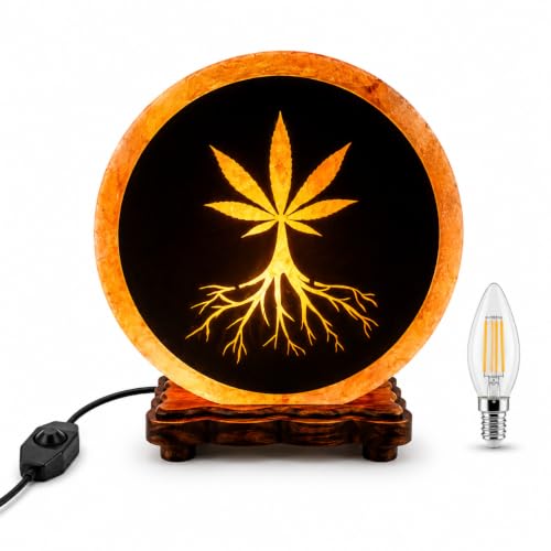 Image of Apex Homeware 3D Himalayan Salt Lamp, Handmade Natural Pink Crystal Rock Salt Lamp with Wooden Base & Laser Cut Wooden Sheet, Dimmable E14 Bulb, Dimmer Switch & UK Plug, Home Decor Night Light