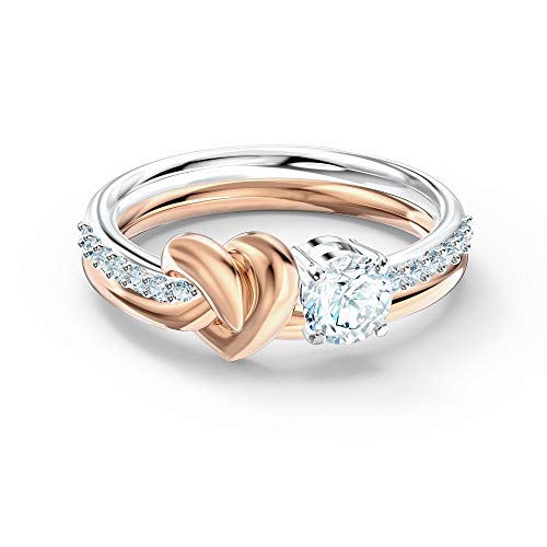 SWAROVSKI Lifelong Heart Ring, Clear Swarovski Crystals with Mixed Metal, Rose-Gold Tone, and Rhodium Finish, Lovers Knot, Size 6, Part of the Swarovski Lifelong Heart Collection