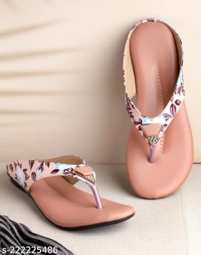 Image of KM Footwear Women and Girls Fashion Flats Sandals Fashion Casual Stylish Decent Trendy Flower Printed Sandals Slippers Footwear Chappal