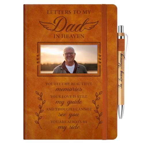 Vetbuosa Memorial Gifts For Loss Of Dad, Grief Journal With Photo Insert, Letters To My Father In Heaven, Loss Of Father Sympathy Gift - 200 Pages Notebook A5 With Pen