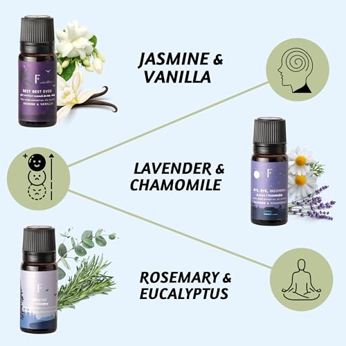 Folkulture Sleep Essential Oils 6er Set (je 10 ml) Lavendelöl oder reine ätherische Ölmischungen für den Öldiffusor für zu Hause wie Rosmarin und Pfefferminze