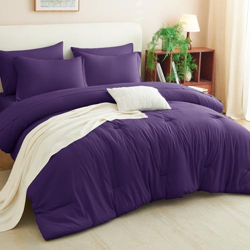 CozyLux Full Size Comforter Set Purple, 7 Pieces Bed in a Bag Full Comforter Set with Sheets, Soft Bedding Set with Down Alternative Comforter, Fitted Sheets, Flat Sheets, Pillow Shams and Pillowcases