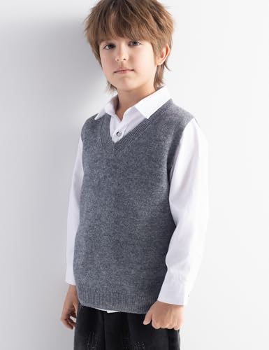 Boys and Girls 100% Merino Wool Sweater Vest V-Neck Sleeveless 2025 Fall Winter Cable Tops Knitted Pullover Vest2