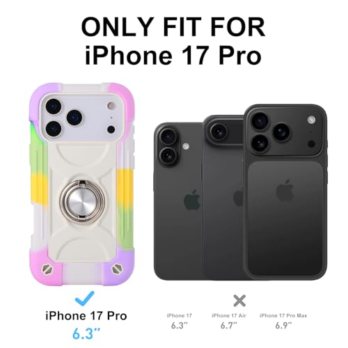 Image of MARKILL Compatible with iPhone with Built-in 360Rotating Ring Stand, Military Grade Drop Protection Full Body Rugged Heavy Duty Case Durable Cover (Rainbow White, iPhone 17 Pro)