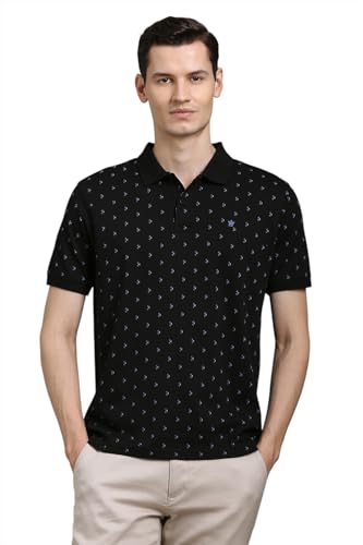 Image of Louis Philippe Men's Regular Fit Light Weight & Breathable Classic Sophisticated Texture Print Half Sleeve Cotton Polo Tshirt