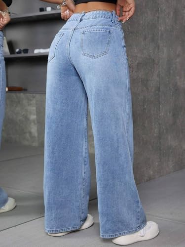Image of KOTTY Women's High Waist Wide Leg Jeans | Relaxed Fit Comfortable Denim Pants for Women