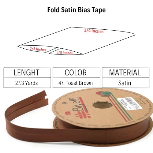 Image of Fold Satin Bias Tape - 99+ Colors - 3 /4 Inches Wide - 27 Yards - Fold Satin Binding Bias Ribbon Fabric Piping Bias Binding Tape for Sewing Clothing DIY (47. Toast Brown) BYS47
