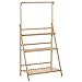 Outsunny Étagère échelle à Fleurs en Bois de Bambou - Porte Plante Bois 3 étagères + Barre Support pour Pots Suspendus