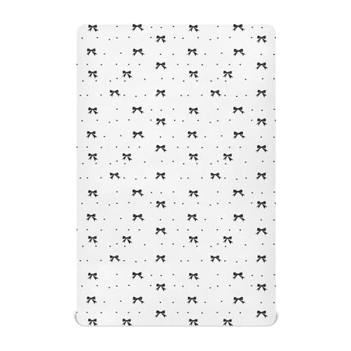 Image of Fitted Crib Sheets Black Bow Dot White Stretchy Portable Playard Sheets for Baby Toddler, Breathable Soft Mini Crib Mattress 39 x 27 in for Boys and Girls