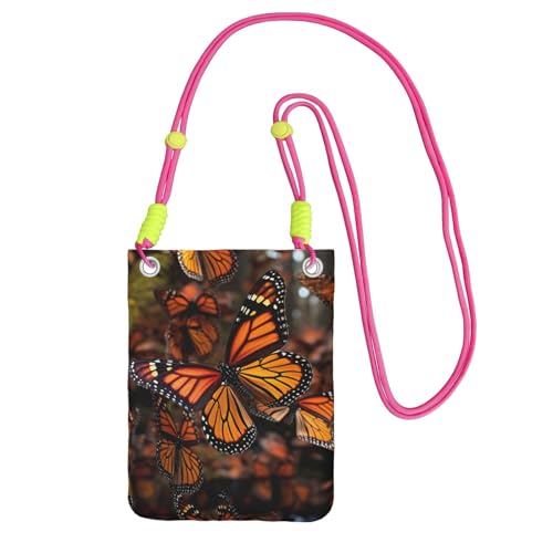 Pochette pour téléphone portable femme et petit sac bandoulière fuchsia papillon