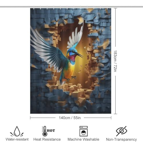 Rideau de douche oiseau imperméable en polyester anti-moisissure lavable - 4
