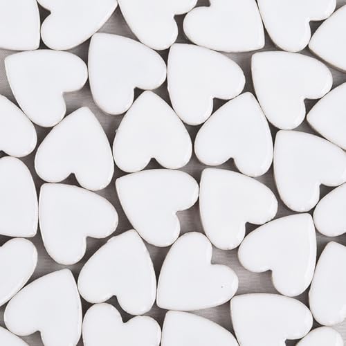 Mosaic Tiles for Crafts Assorted Color Ceramic Glitter Mosaic Supplies Pieces Bulk Square Love Heart 2.2x2.3cm, 48pcs/200g (White)