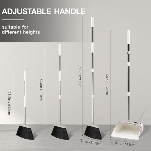 Image of Broom with Dustpan Combo Set, Hand Broom and Dustpan Set for Sweeping Indoor Angle Broom for Home Office Kitchen Lobby Floor Pet Hair Indoor&Outdoor Cleaning (2-Pack-White)
