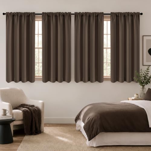 Image of MIULEE Chocolate Brown Blackout Bedroom Curtains 54 Inches Long 4 Panels | Solid Light Blocking Drapes, Room Thermal Insulation, Privacy Window Treatment Curtains,Top and Bottom Rod Pocket