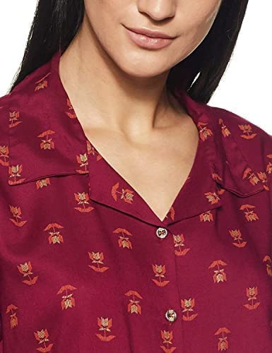 Image of Longies Women's Rayon Pyjama Night Suit Regular Capri Set ((LGRCSSY012 Red Large) L)