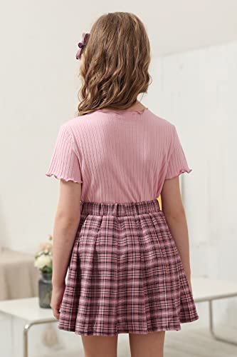 GORLYA 2 Pack Girls Lettuce Trim Basic Solid Tee Shirts Ribbed Knit Casual Blouse Tops for 4-14T2