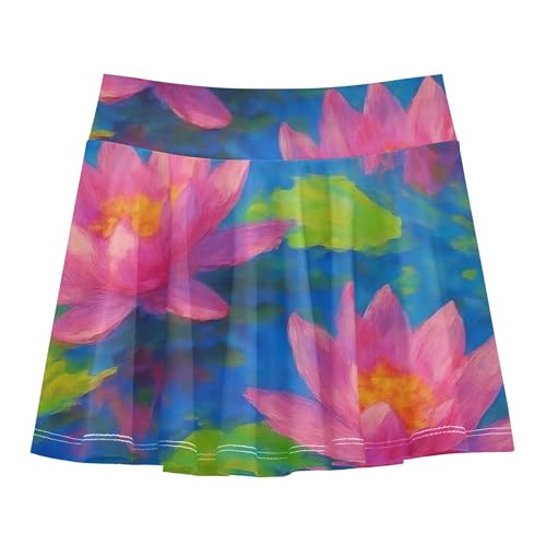 Girls Skorts Athletic Shorts Vintage Water Lilies Blue Pink Green Kids Tennis Skirts Purple Little Girl 3t