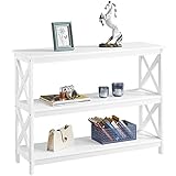 Yaheetech 3 Tier X-Design Console Table, Occasional Sofa Table for Entryway/Hallway, Accent Tables w/Storage Shelves, Living Room Entry Hall Table Furniture, White