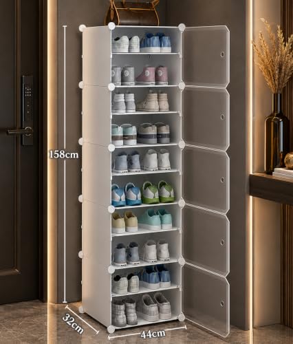 Image of AYSIS Premium Foldable Plastic Shoe Rack for Home, ๐ ๐๐จ๐จ๐ซ ๐๐ ๐๐ก๐๐ฅ๐ Shoe Cabinet, Dustproof & Waterproof Organizer, Portable Space Saving Storage for Entryway, Bedroom & Living Room, White