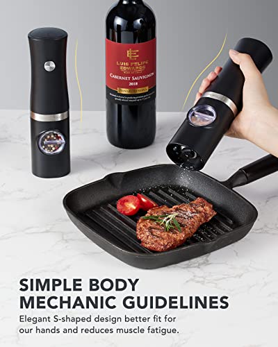 Forlim Rechargeable Electric Salt And Pepper Grinder Set With Charging Base, Automatic Pepper Mill, Adjustable Coarseness, White Led Light, Usb Type-C Cable, One Hand Operation, 2 Mills #TOP3