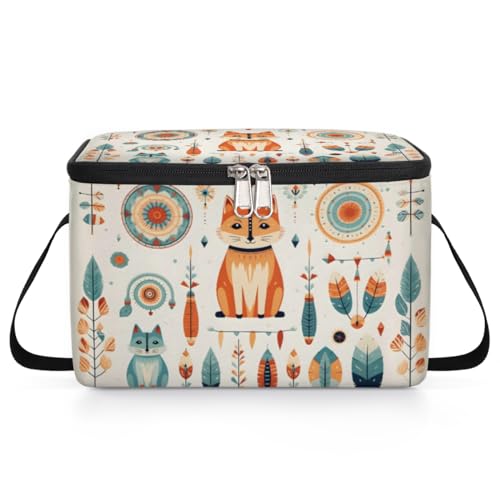 GzLeyigou Fox Lunch Bags for Women Men 9 Cans, Hot & Cold Food Delivery Bag Insulated Grocery Bag Insulated Lunch Box Ethnic Element Cooler Bag for Office Work Picnic Beach