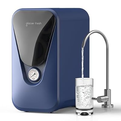 GLACIER FRESH GFU03 Reverse Osmosis System 800 GPD, No Electric/Noise, 3:1 Pure to Drain, 5-Stage Tankless Under-Sink Water Filter System, Filtration Accuracy 0.0001?m, for Any Under-Sink Setting