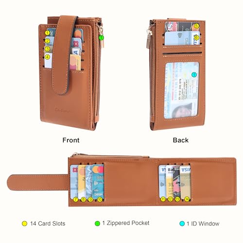 Image of Chelmon Womens Wallet Slim RFID Blocking Bifold Multi Card Case Wallet with Zipper Pocket (Tan)