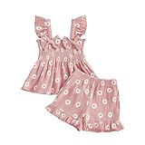 Afunbaby Baby Girl Summer Clothes Heart Print Ruffle Strap Tops Dress Shorts 2pcs Princess Fashion Outfit Sets (Pink floral, 3-4T)