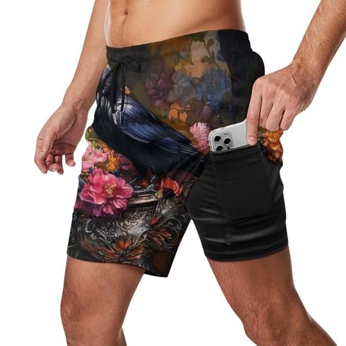 Vintage Black Raven Crow Beach Shorts for Men Swim Trunks Quick Dry Swim Shorts with Compression Liner Pocket2