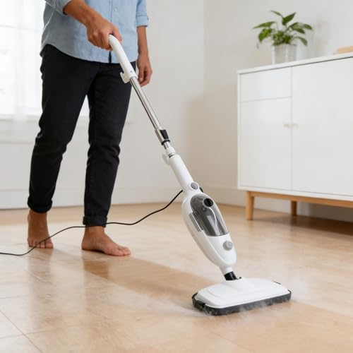 Zestaw do czyszczenia parą 1300 W z przezroczystym zbiornikiem na wodę, ergonomiczny uchwyt, wielofunkcyjny mop parowy i środek do czyszczenia podłóg, kompletny zestaw z dyszą podłogową, dyszą parową