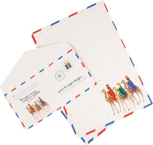 TIENDA EURASIA – Juego de 2 Cartas con Sobre Reyes Magos | Tamaño A4 | Material Papel | Accesorios Navidad