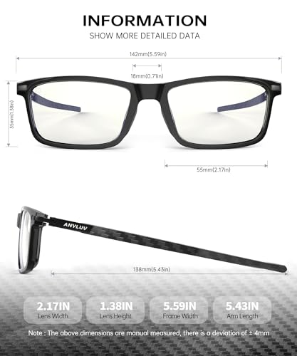 Image of ANYLUV Blue Light Glasses for Men,Rectangle Business Style Glasses, Carbon Fiber Straight Legs Glasses for Eye Protection