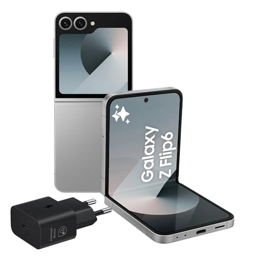 Samsung Galaxy Z Flip6 Smartphone AI pieghevole, Caricatore Incluso, RAM 12GB, 256GB, Dual SIM, Display 3,4' SAMOLED/6,7' Dynamic AMOLED 2X, Fotocamera 50 MP, Silver Shadow [Versione italiana]