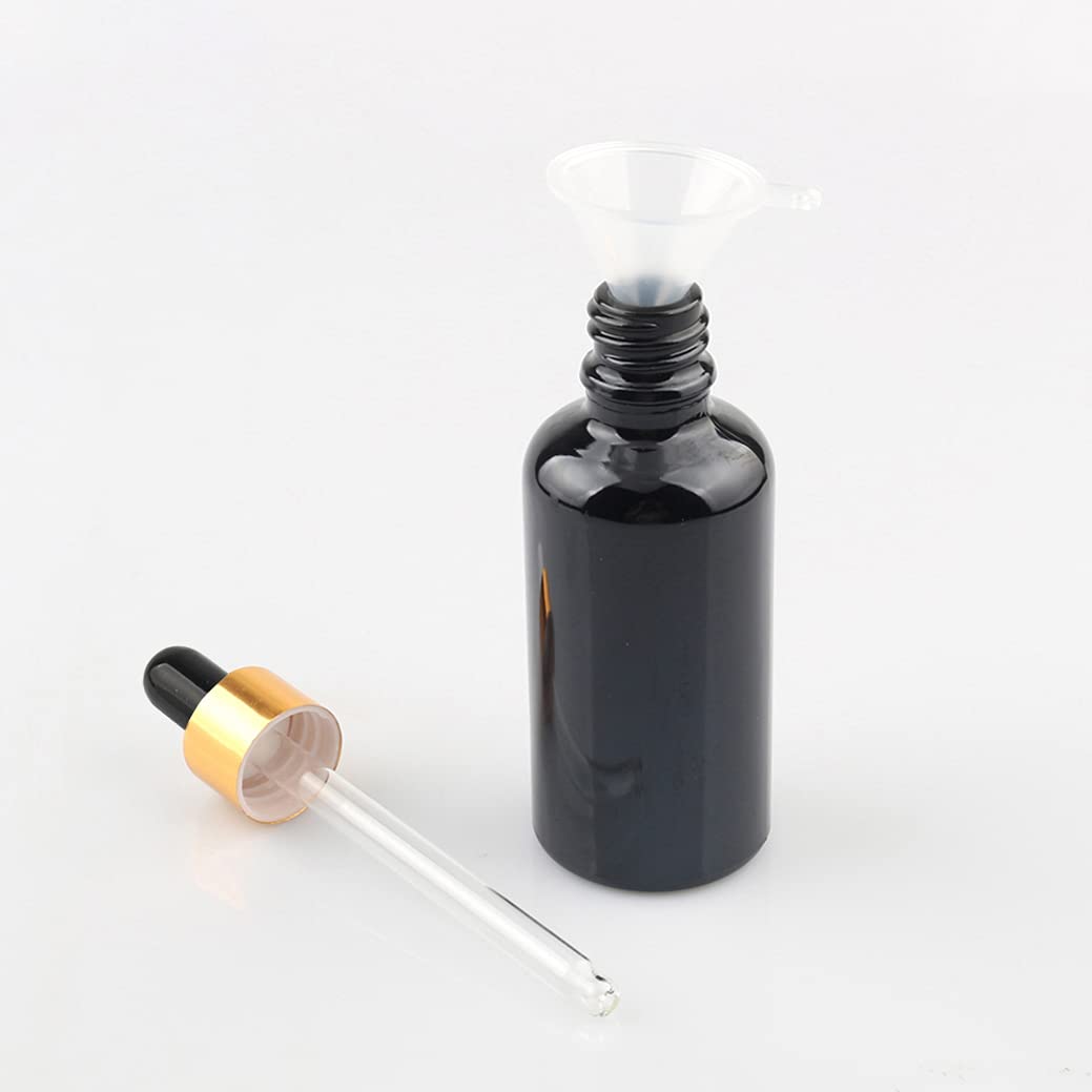24 Piezas Negro Frasco Cuentagotas Cristal 50ml, Botellas Cuentagotas Vacío con Pipeta de Vidrio Oro/Negro, para Fragancias de Arorapia de Aceites Esenciales, Masaje, Viaje
