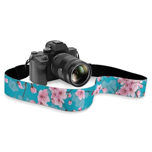 Goncariar Cherry Blossom Camera Neck Strap Blue Camera Strap for Photographers Beautiful Flower Camera Sling Adjustable Camera Shoulder Sling Strap with Quick Release Buckles
