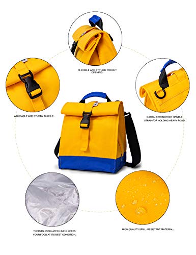 Sunny Bird Insulated Lunch Bag Rolltop Lunch Box Tote Lunchbox Bag For Women, Men, Boys And Girls (Yellow) #TOP3