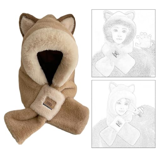 Plush Hooded Scarf Animal Hat Neck Warmer Set for Women Girls Winter Cosplay Party Valentine Gift4