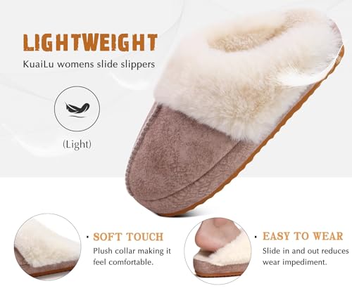 Image of KuaiLu Womens House Platform Slippers Warm Faux Suede Fuzzy Thick Cushioned Memory Foam Ladies Comfy Bedroom Slipper Slip on Indoor Outdoor Home Shoes Arch Support Hard Sole Beige Size 9