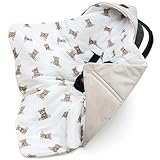 Pepi - Einschlagdecke Babyschale - 90x90 cm - Kinderwagen Decke - Babyschale Decke - Baumwoll-Musselin Babydecke für Autositz - Babyeinschlagdecke (Sweet Teddy)