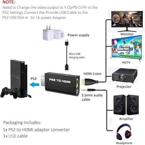 Image of PS2 to HDMI Converter Adapter with 3.5mm Audio Output for HDTV Monitor - Supports All PS2 Display Modes AE-313GA