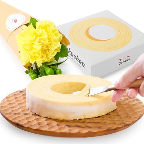 bloomee(ブルーミー) 母の日 限定 ユーハイム バウムクーヘン ×季節のお花 3本 ミニ ブーケ セット (お菓子 生花 花) ギフト 誕生日 プレゼント お祝い (フラワーギフト 花束) 母の日カード付