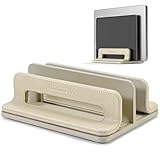 MaGrnce Vertical Laptop Stand, Double Desktop Stand Holder with Adjustable Dock: 0.47 to 1.18" Leather Vertical Laptop Holder for All MacBook/Tablet/Surface/ipad/Laptop Storage (White Walnut)
